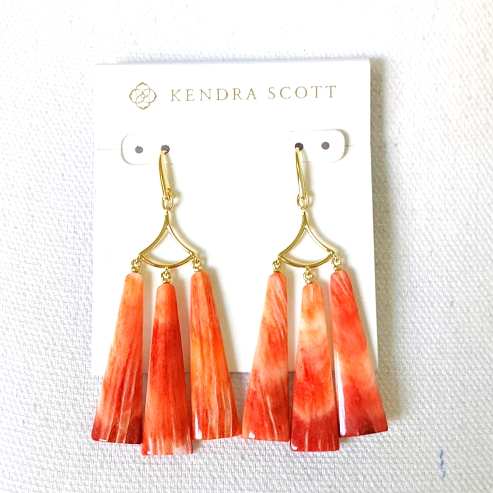 Kendra Scott Red Oyster Shell Layton Statement Earrings - Picture 8 of 11